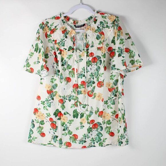 BloomChic Tops - Bloomchic Tomato Print Frill Trim Lace Up Blouse - NWT - Size 14-16